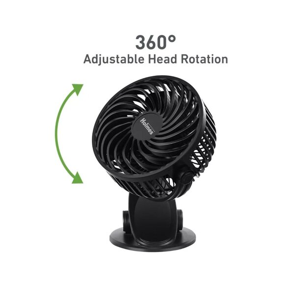 Holmes 4" On-The-Go Portable Clip Rechargeable Battery 360° Rotation Fan Black - Picture 9 of 10